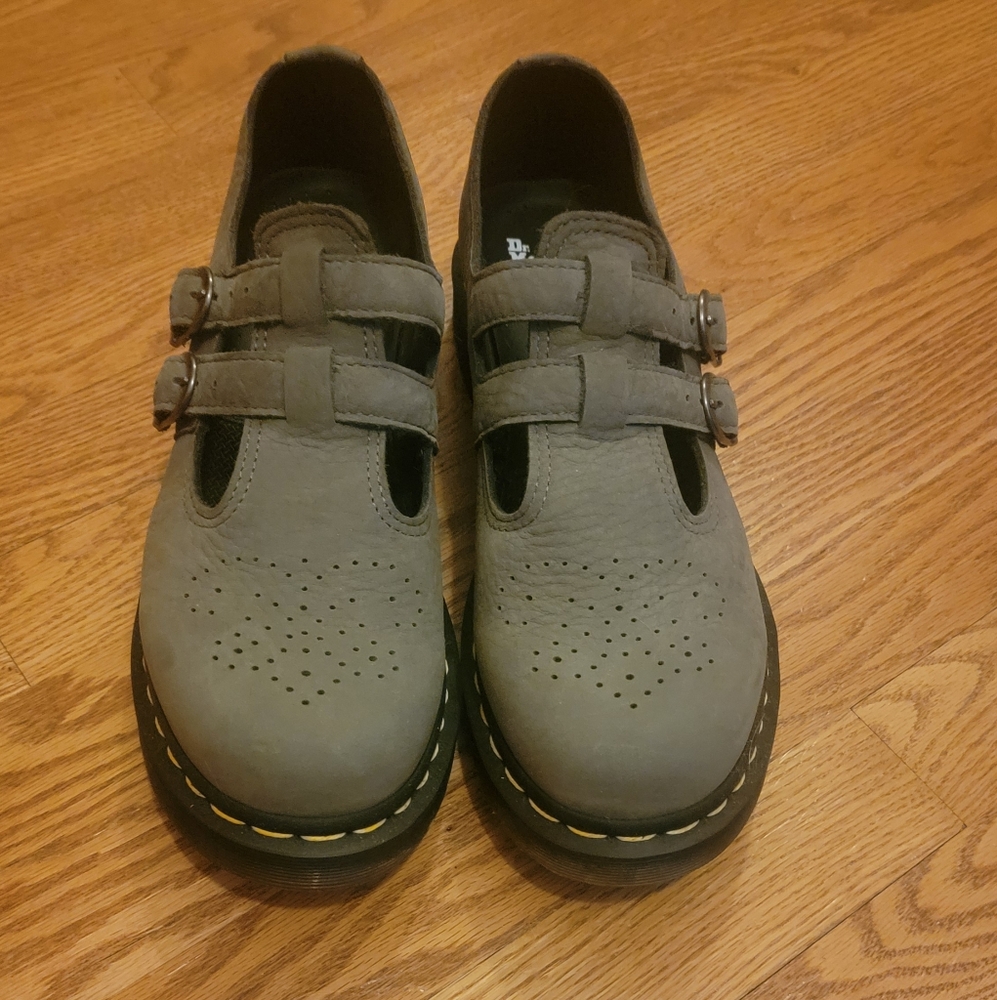 Dr. Martens Gray nubuck Leather Mary Jane Shoes